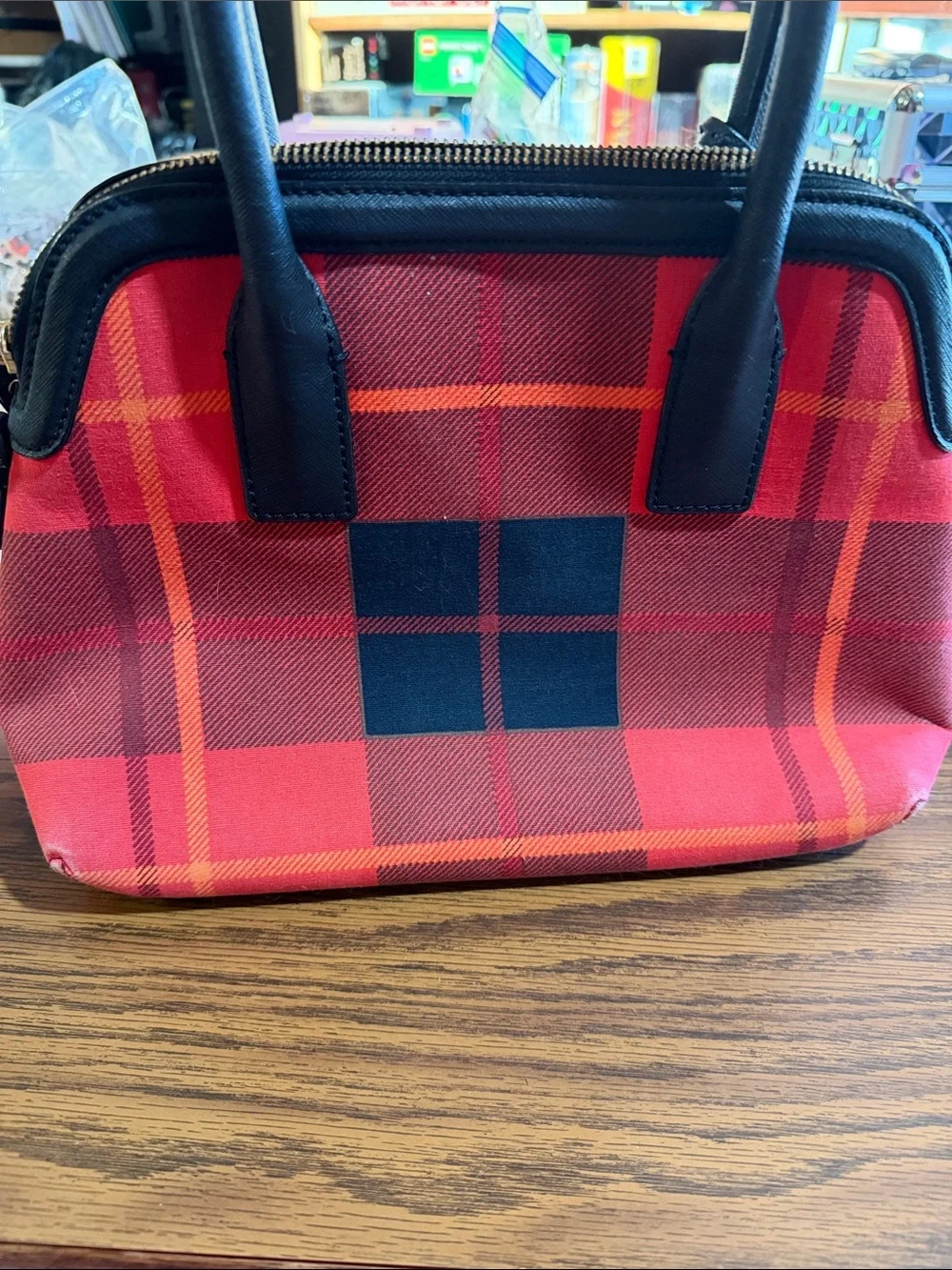 kate spade Red Plaid Top-Handle Satchel with COA